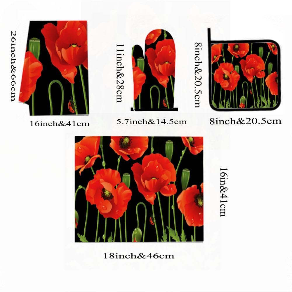 9PCS Bella Red Poppies4 Cucina Decor e Accessori Set