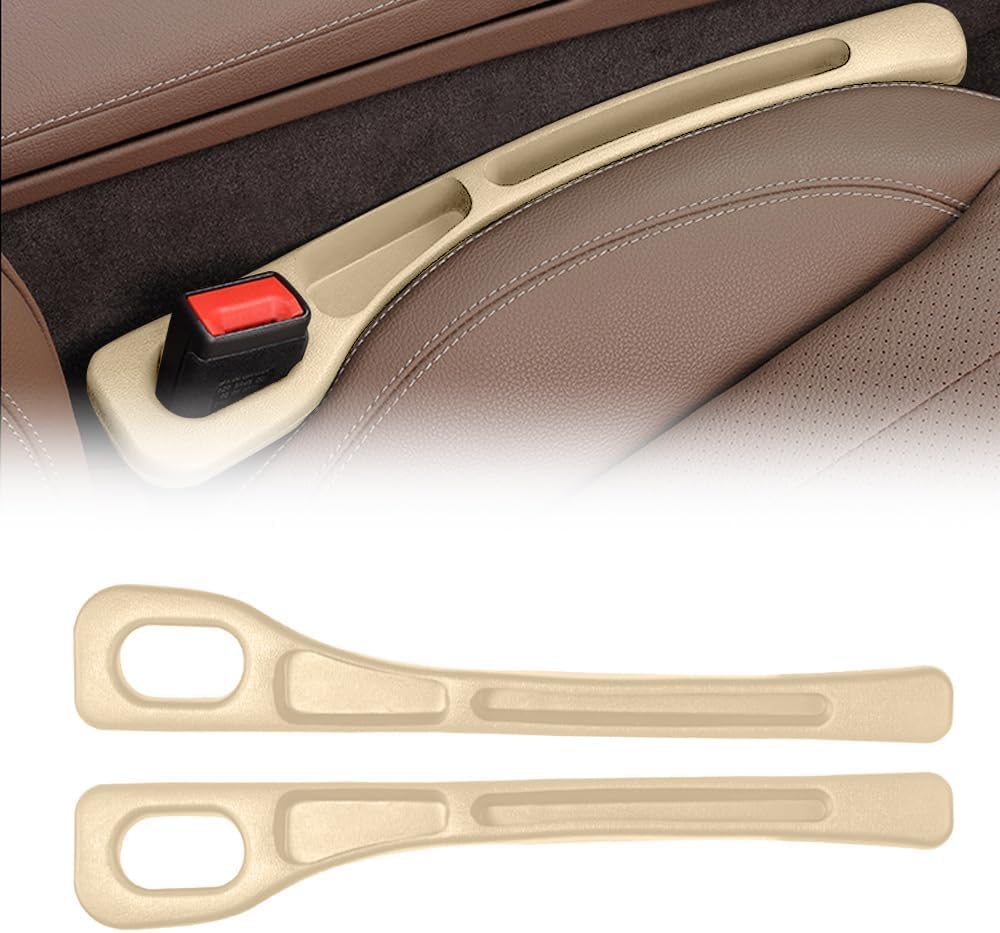 2PCS Car Seat Gap Filler Organizer with Phone Holder, C ar Seat Gap Organizer for Prevent Falling,Essential Car Accessories Ca r Side Seat Ga p Filler (Beige) — image 1