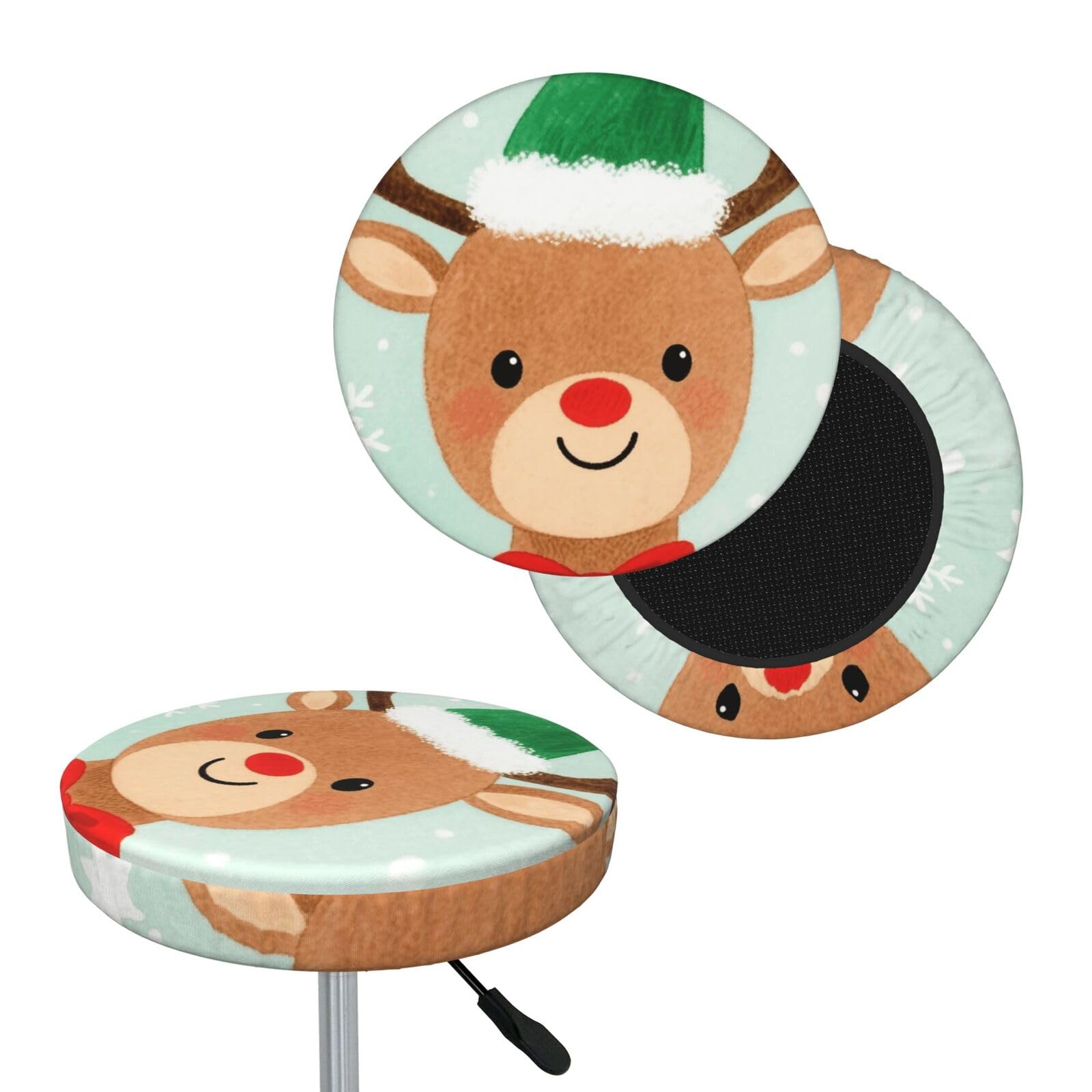 FekiLoot Christmas Deer Round Bar Stool Covers Stretch Washable Bar Stool Covers Dustproof Slipcover Bar Chair Covers with Elastic Band for Bar Kitchen Living Room Decor 12 Inch