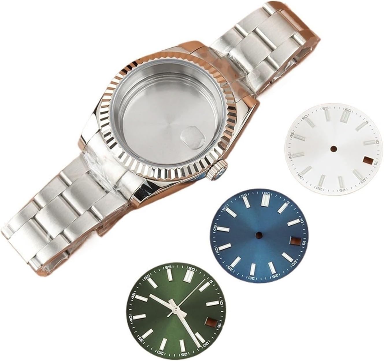 36mm 39mm Sapphire Watch Case Brushed Oyster Strap Compatible NH35 NH36 Movement 28.5mm Dial and Hands Blue Luminous(10-ice Blue dial,36mm)