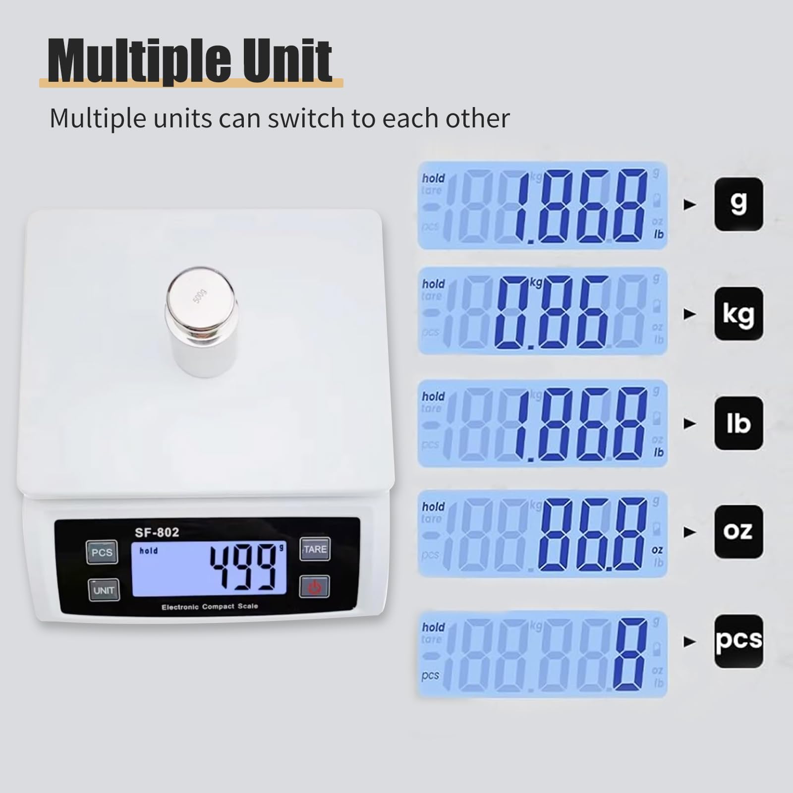 Balance de cuisine numérique 30 kg/0,1 g avec écran LCD, fonction tare, haute précision, fonctionne sur piles, balance à fruits avec 4 unités de mesure pour la cuisine et la pâtisserie (blanche)