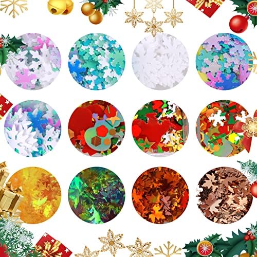 Sibba 3 Box 3D Christmas Nail Art Sequins, 36 Grids Christmas Nail Glitter Holographic Snowflakes Tree Socks Flake Sequins Star Laser for Women Girls DIY Design Face Body Makeup Decorations