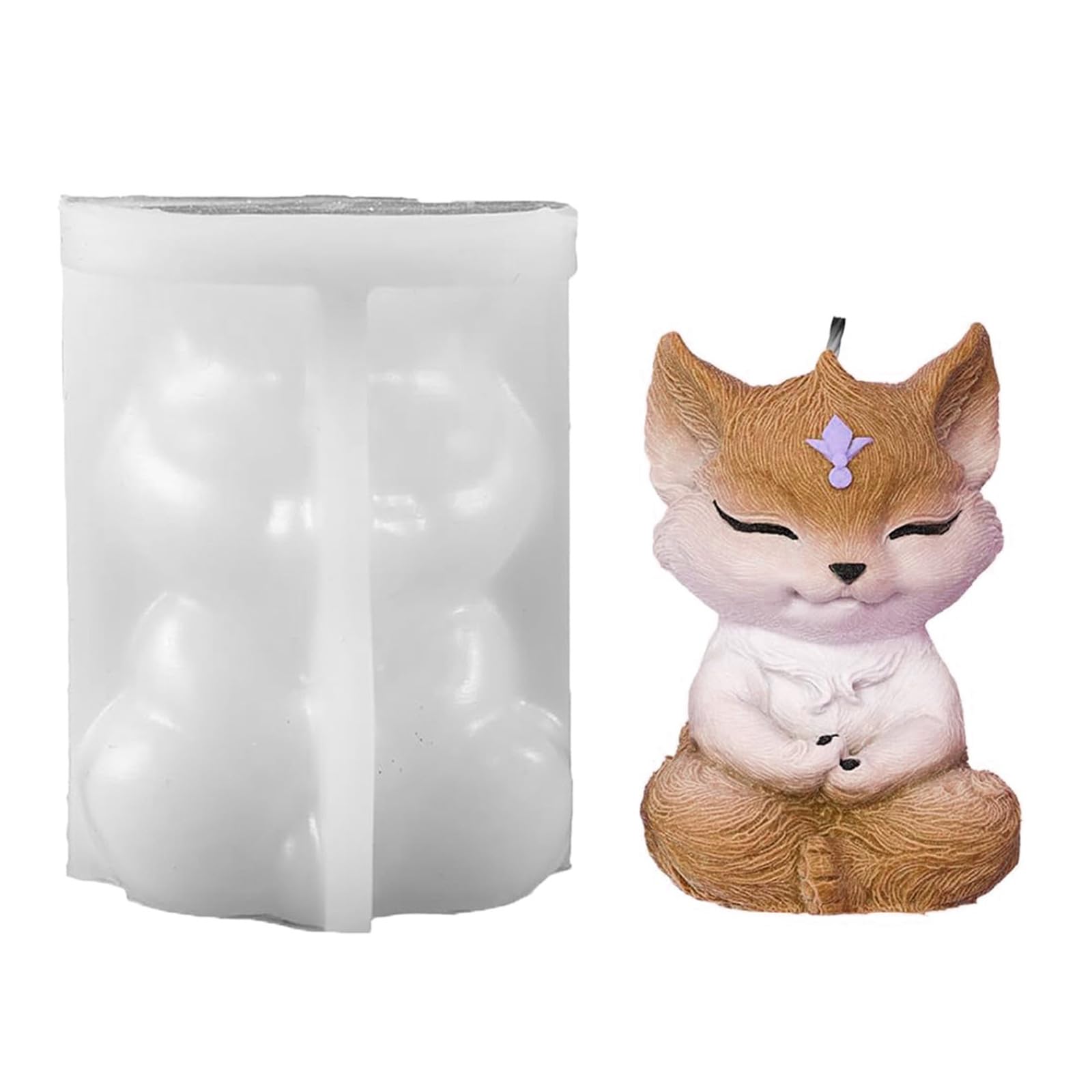 NEWFT Scented Candle Silicone Mold Flexible Silicone Epoxy Mold with Sitting Foxes for Candle Making Enthusiasts