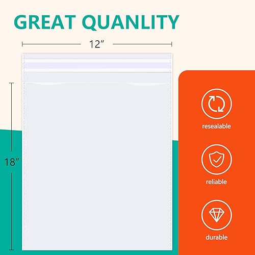 Miniatura 9 de iMailer - 100 bolsas de celofán transparente de 14 x 20 pulgadas - Bolsas de polietileno de celofán autosellables resellables para ropa, camisetas,