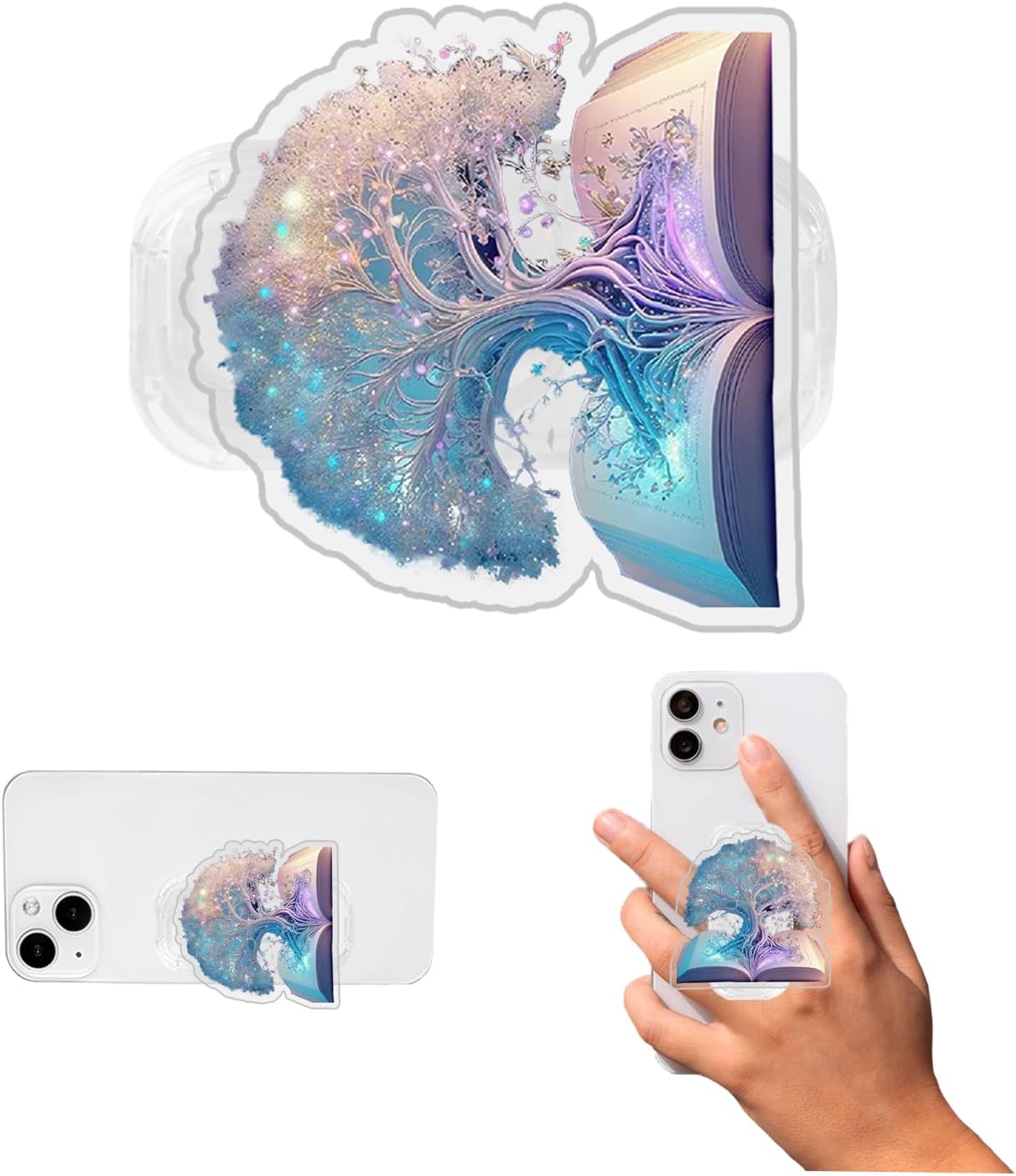 Phone Grip Cute 2D Shape Collapsible Expandable, Smartphone Tablet Cell Phone Grip Stand Holder (White Tree of Life-2)