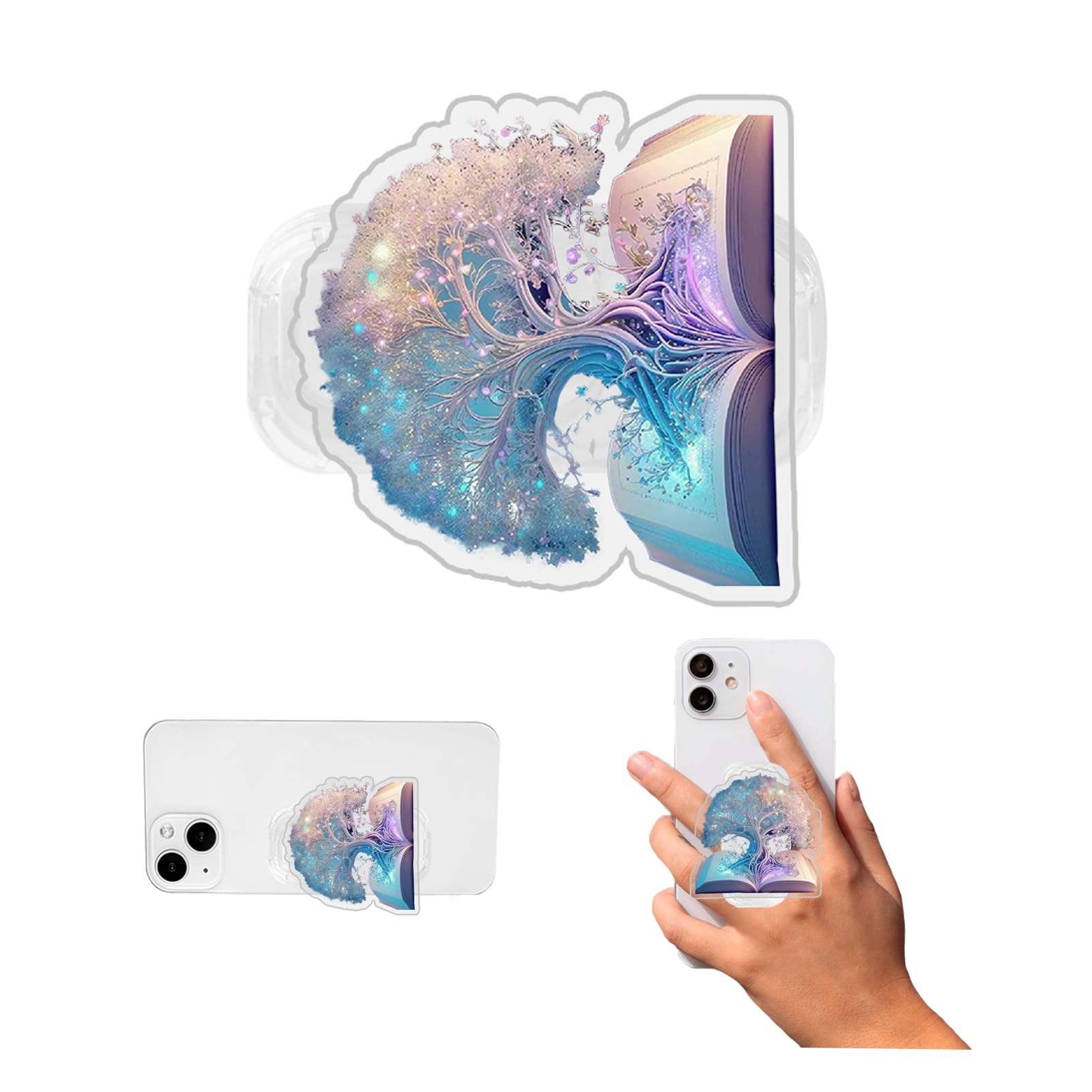 Phone Grip Cute 2D Shape Collapsible Expandable, Smartphone Tablet Cell Phone Grip Stand Holder (White Tree of Life-2)