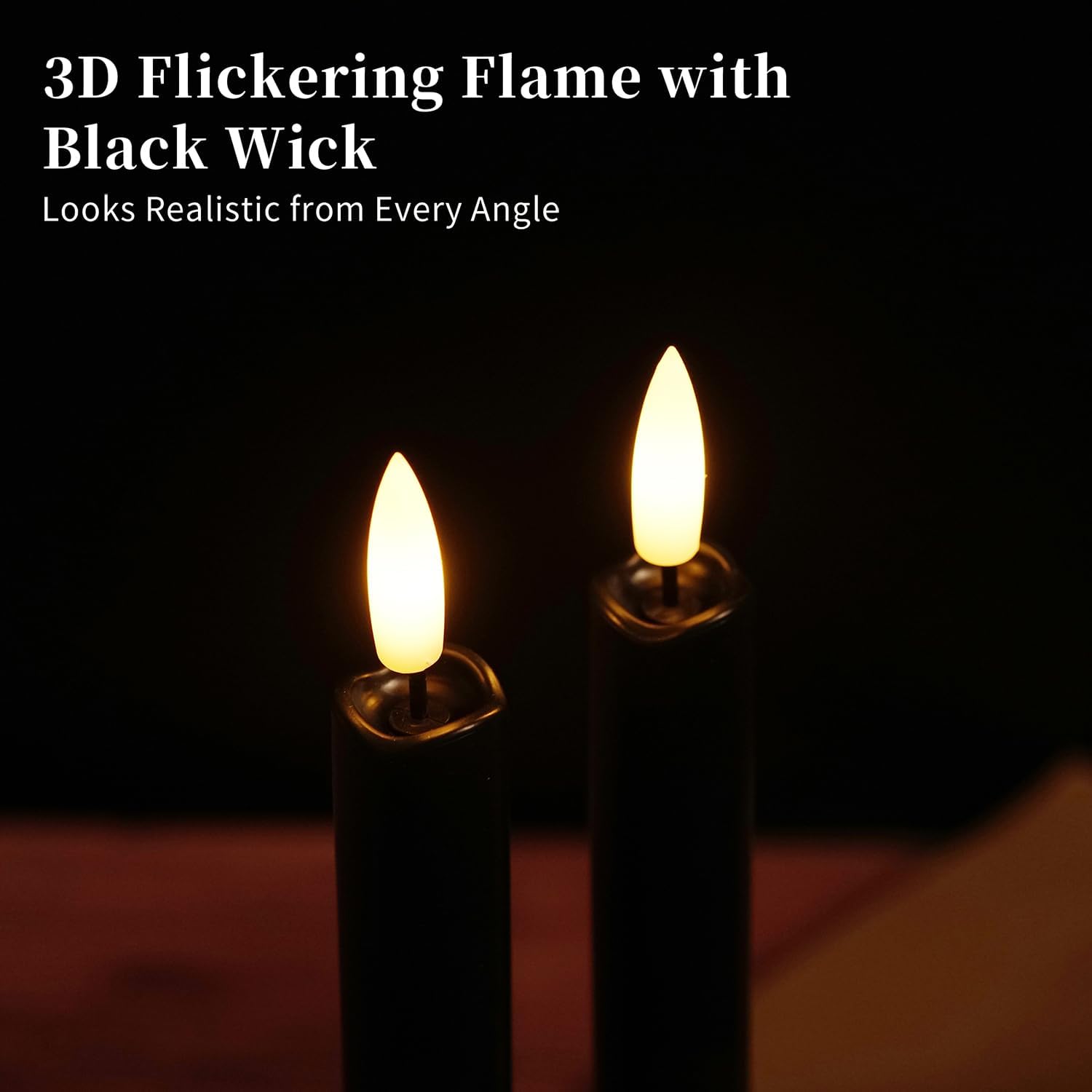 Stmarry Black Flameless Taper Candles with Remote - 10 Inch LED Candlesticks Flickering, Realistic 3D Flame with Wick, Warm White Light, Home Halloween Decor, Automatic Timer - Set of 6