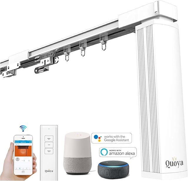 Quoya QL500 Smart Curtains System, Electric Curtain Track with Automated RailMotorized and Adjustable Tracks/Rod/Pole (up to 5 metres WiFi Motor compatible with Alexa,Google,Siri