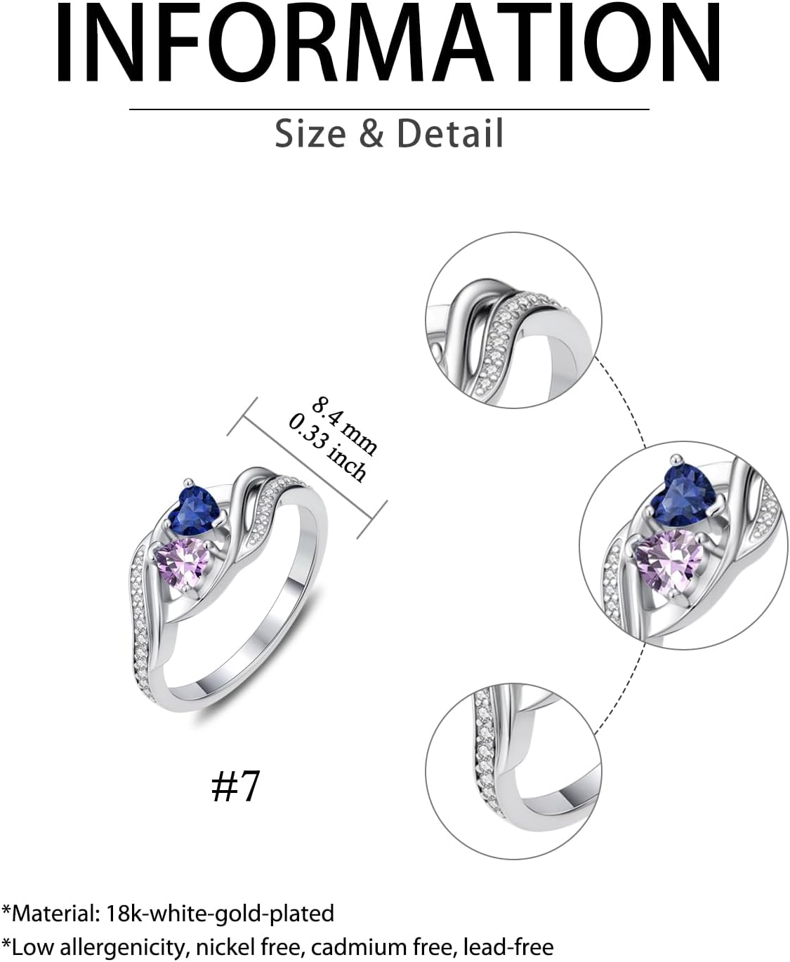 Double Heart Birthstone Promise Ring for Women, Two Birthstone Infinity Ring, Birthday Gift for Wife Girlfriend Mom Daughter Sister, Anniversary Jewelry