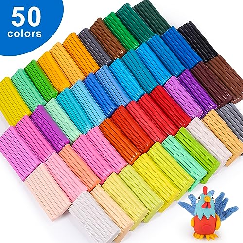 Image of CiaraQ 50-Color Polymer Clay Oven Bake Modeling Kit | Heavier than most clay sets - 28g per block vs 20g. 50 colors, 2-layer storage box, Non-toxic. Great for kids & beginners