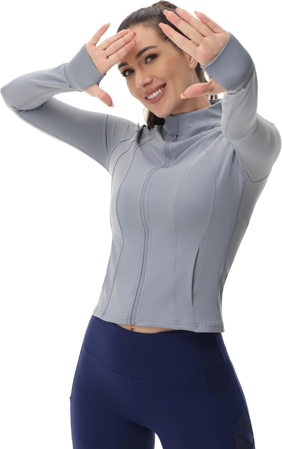 romansong Women's Lightweight Workout Jacket Yoga Slim Fit Full Zip Athletic Jackets with Pockets