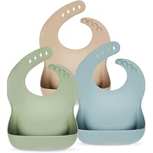 Eascrozn Silicone Baby Bib for Boys and Girls, 3 Pack Soft Adjustable Silicone Bibs for Babies Toddlers BPA Free Waterproof Bibs for Baby Meals Essentials Baby Gifts, Multi, Medium, multicolor