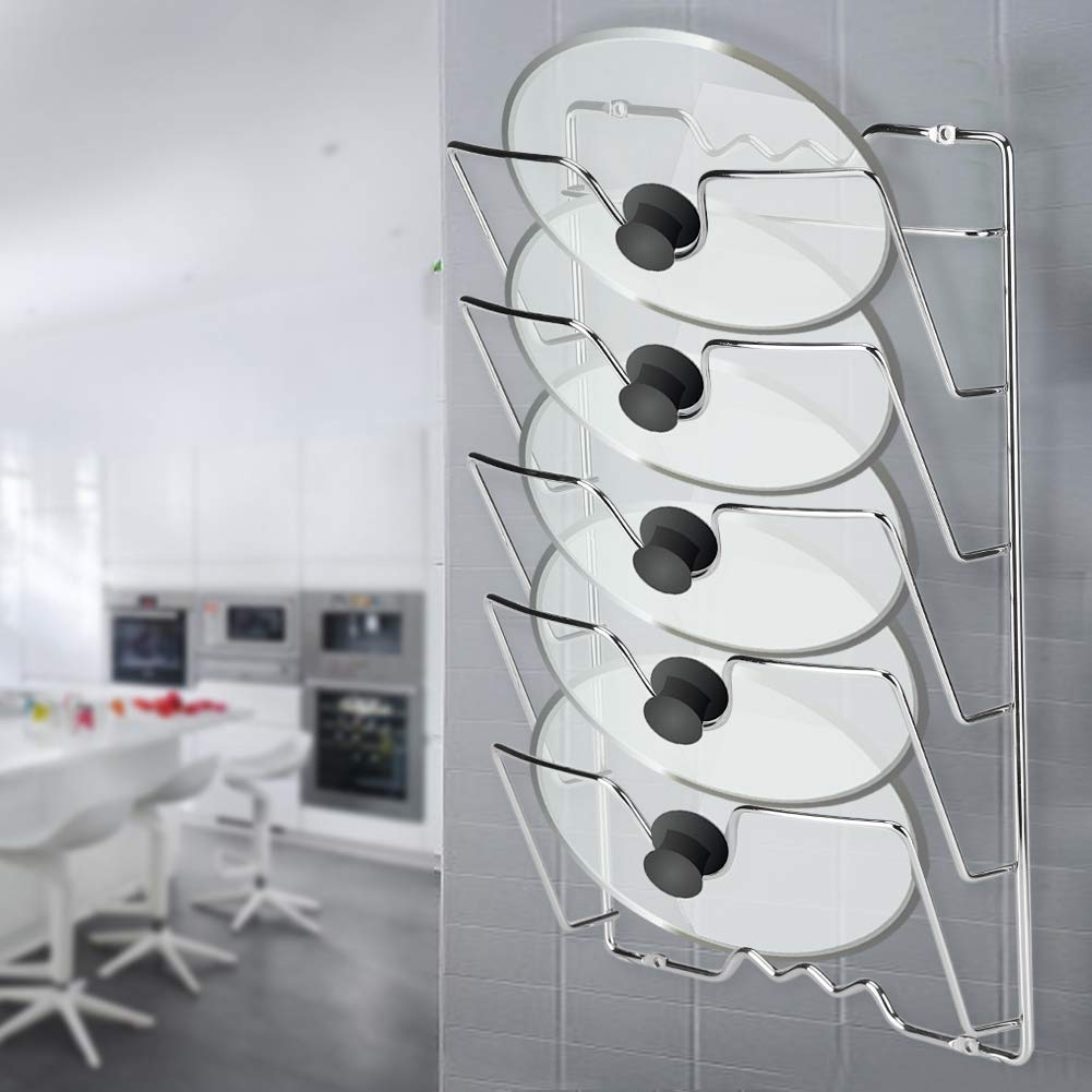 Estink Support Mural pour Couvercles de Casseroles, 5 Niveaux, 5 Compartiments, pour Porte d'Armoire/Mur, 40,7 x 25,7 x 7,5 cm