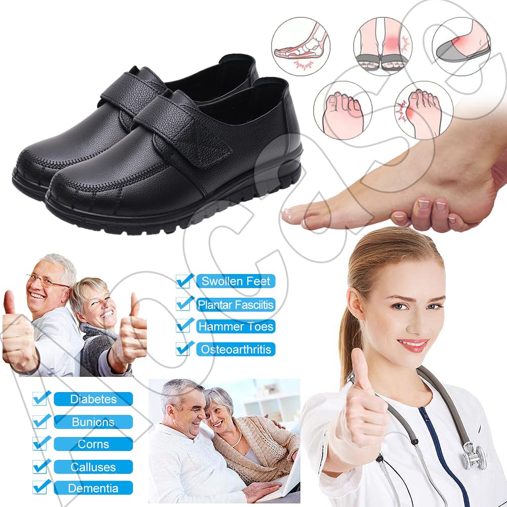 Ortopediche Donna in Pelle Impermeabile Seamless Scarpe da Ginnastica Antiscivolo per Cuscino d'Aria da Passeggio Slip-on, Nero, 39/245mm