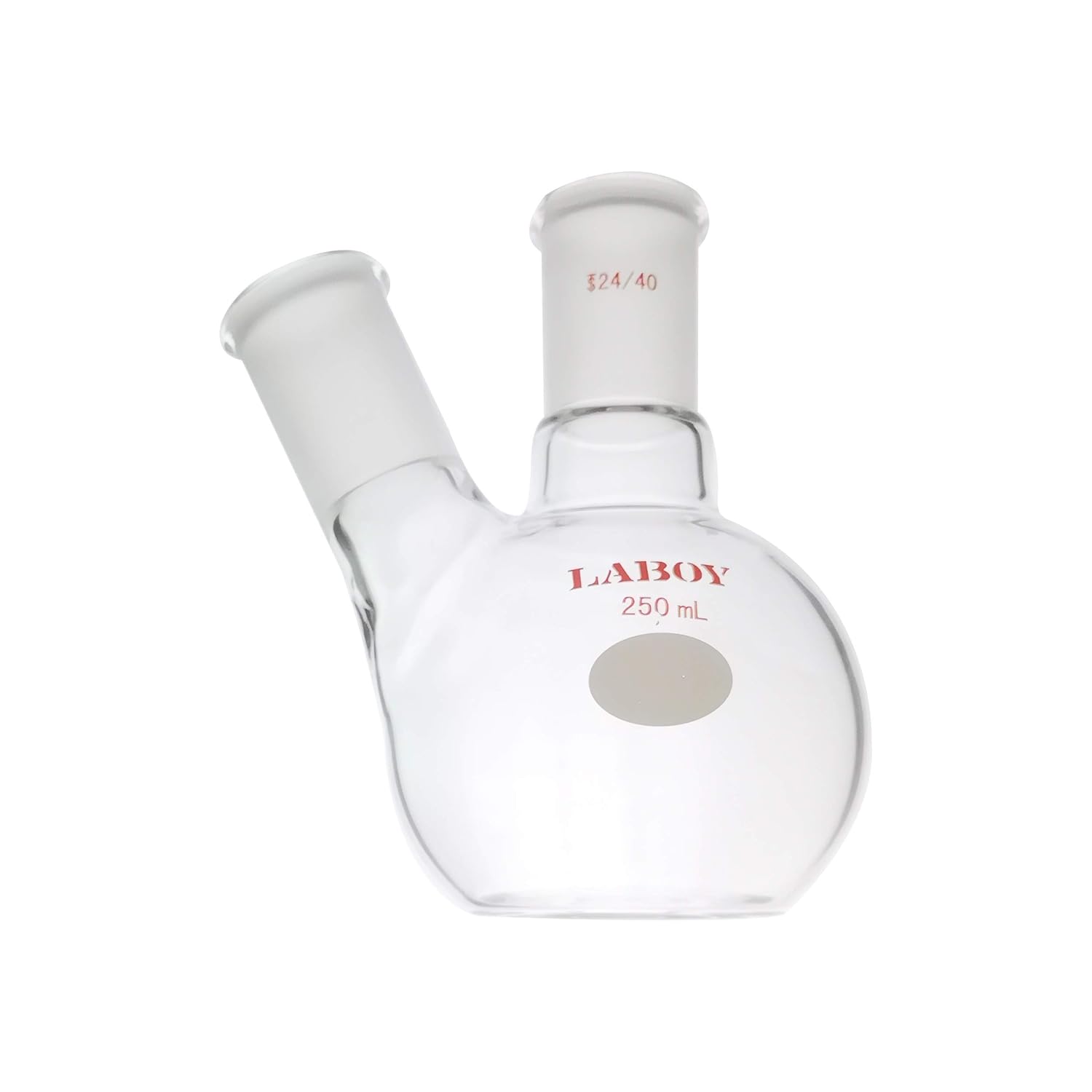 Laboy Glass 500mL Flat Bottom Boiling Flask, 2 Neck 24/40 Standard Taper Joints, Heavy Wall Borosilicate Glass, Heat Resistant Reaction Vessel