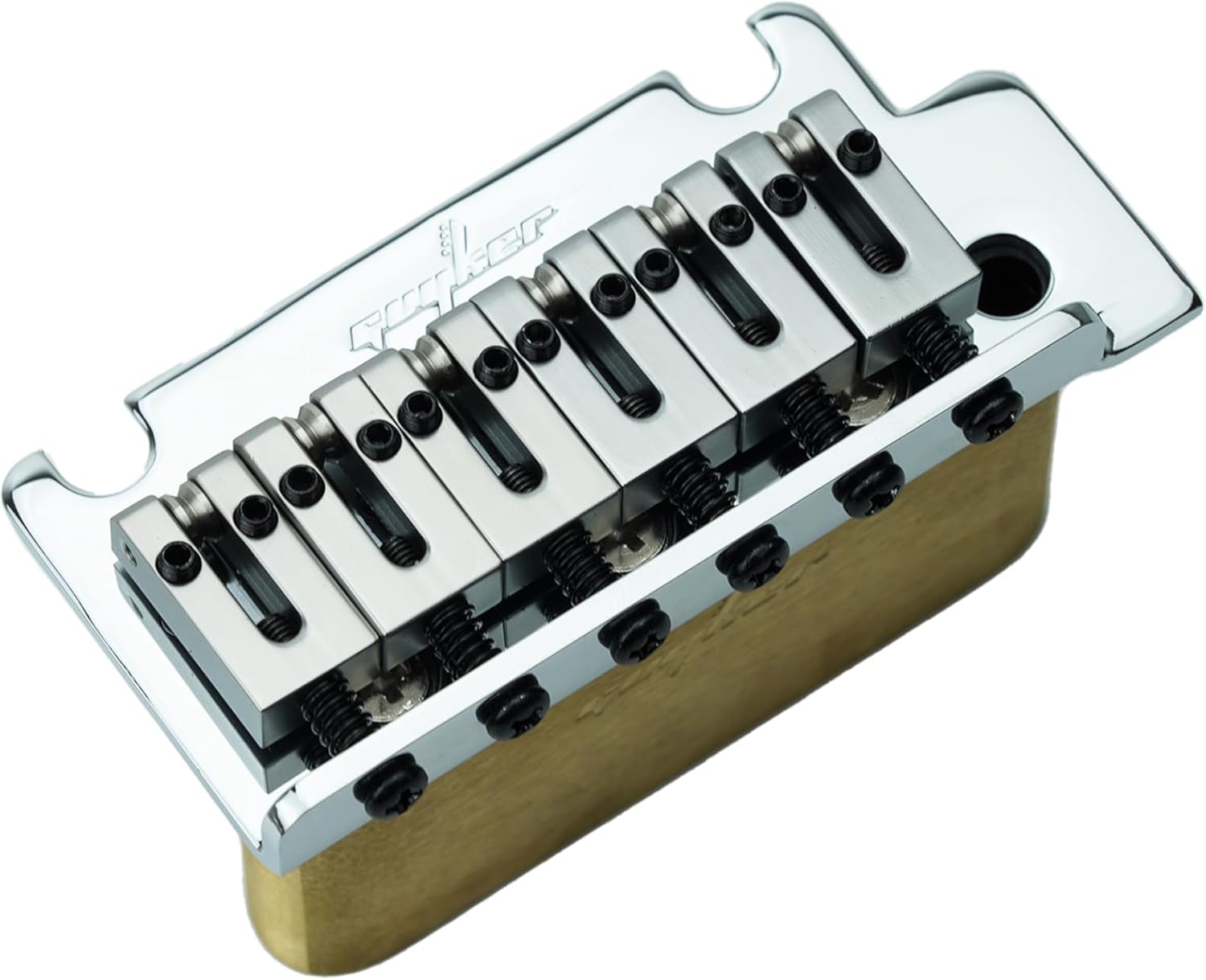 Guyker Guitar Tremolo Bridge with Brass Roller Saddle String Space 10.5mm & Brass Block & Spring and Claw, Pop-In Vibrato Bar, Complete Install Kit for Start ST Electric Guitar(GG-2001, Chrome)