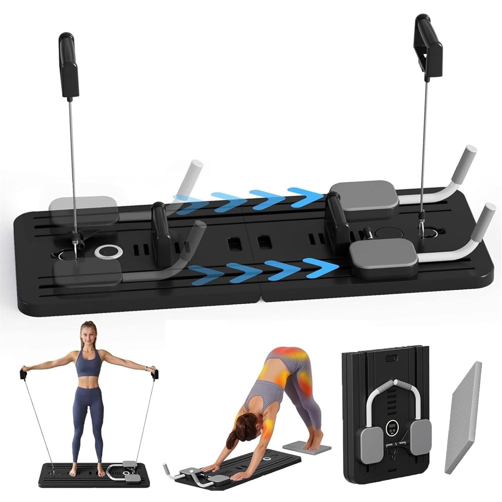 NILoykg& Rueda Abdominal, AB Roller Wheel Board 'Versátil Rebote automático Fitness Trainer Board Diseño Plegable con Bandas de Resistencia y Soporte para teléfono para Mujeres y Hombres