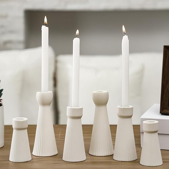 Mumufy 6 Pcs Taper Candle Holders for Candlesticks Ceramic Candle Stick Modern Decorative Candlestick Stand for Wedding Table Centerpiece Dinner Desktop Decoration Housewarming Gift, White