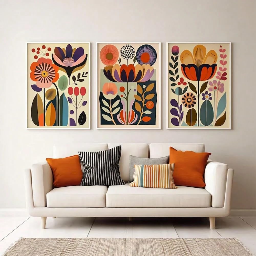 JKEVCBIAX Art scandinave, art populaire norvégien, estampes florales, art mural nordique, affiches folkloriques scandinaves (70 x 90 cm x 3 / sans cadre)