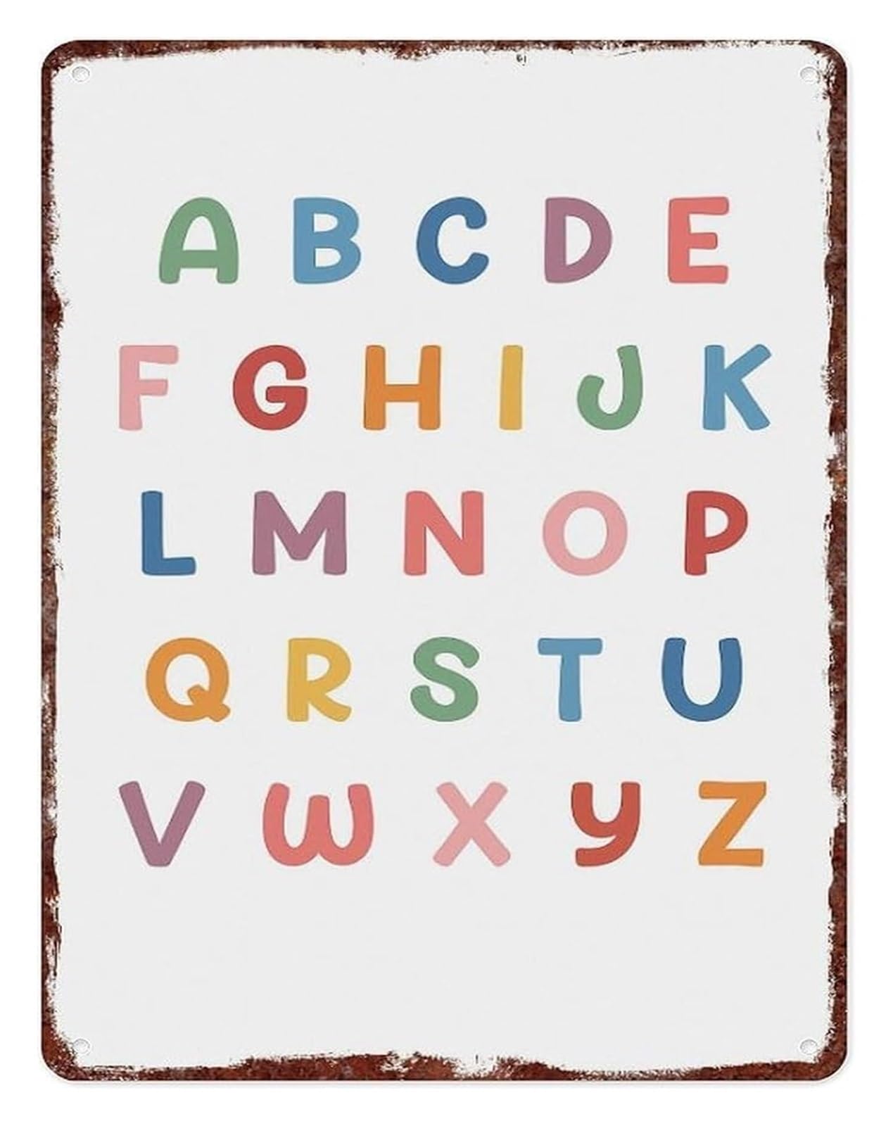 ZDVHOMCB ABC Chart Metal Tin Plaque Bright Educational Wall-Art for Preschool Kindergarten Playroom 8 X 12 in