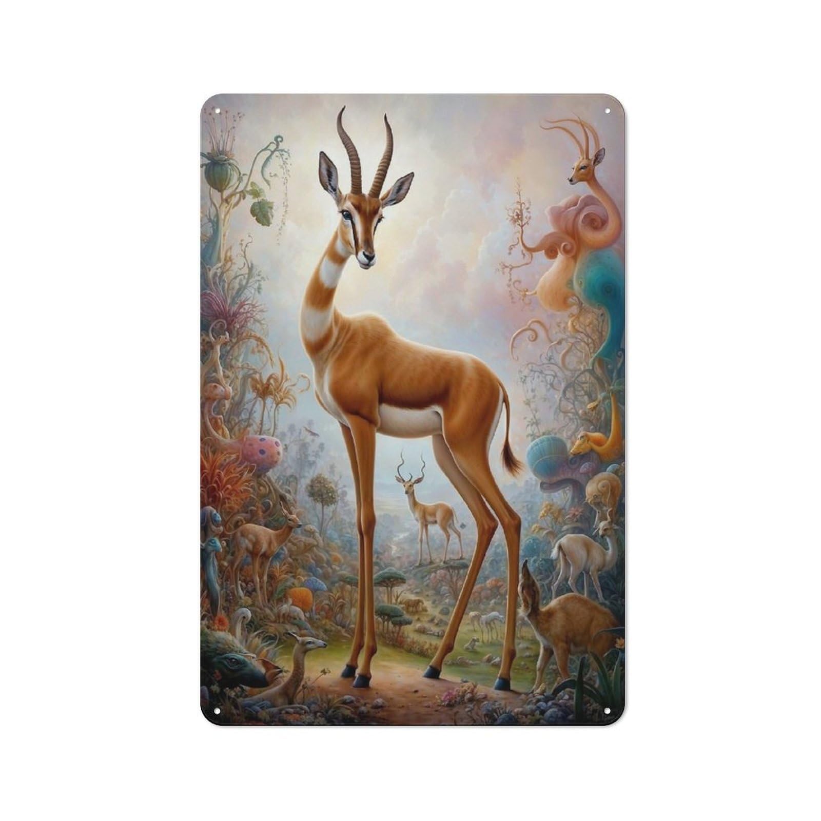 Junmoney Surreal Whimsical Gazelle Retro Metal Sign With Design 30X20cm, Classic Nostalgic Wall Art For Bedroom, Office, Home Bar Or Dining Room