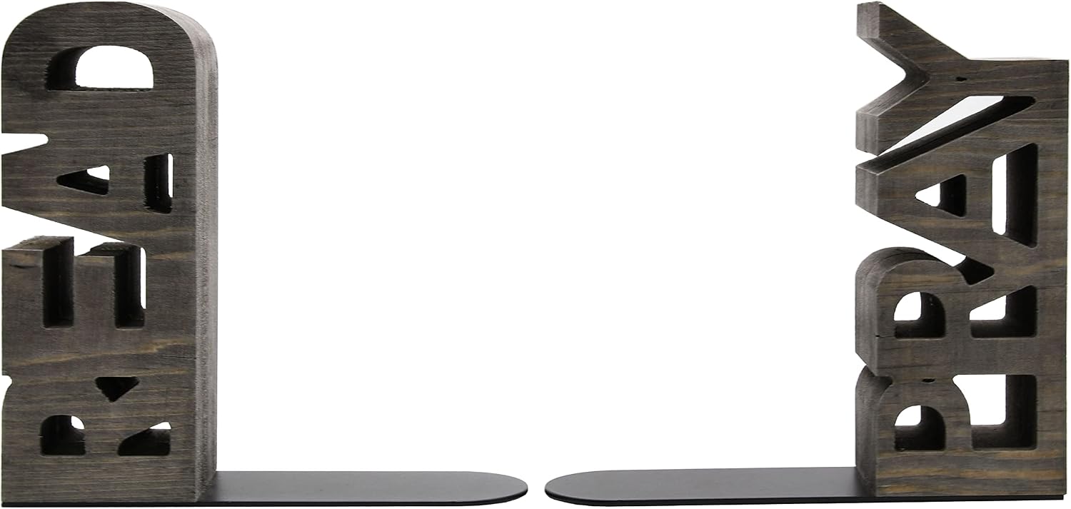 OwlGift Rustic Gray Wood Read & Pray Block Word Bookends, Unique Appearance Design, Home Office Decorative Book Stand, 1 Pair