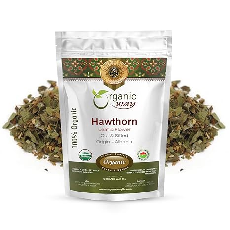 Organic Way Hawthorn Leaf and Flower Cut & Sifted (Crataegus monogyna) - Herbal Tea | European Wild-Harvest | USDA & Kosher Certified | Non GMO & Gluten Free | Origin - Albania (1/4LBS / 4Oz)