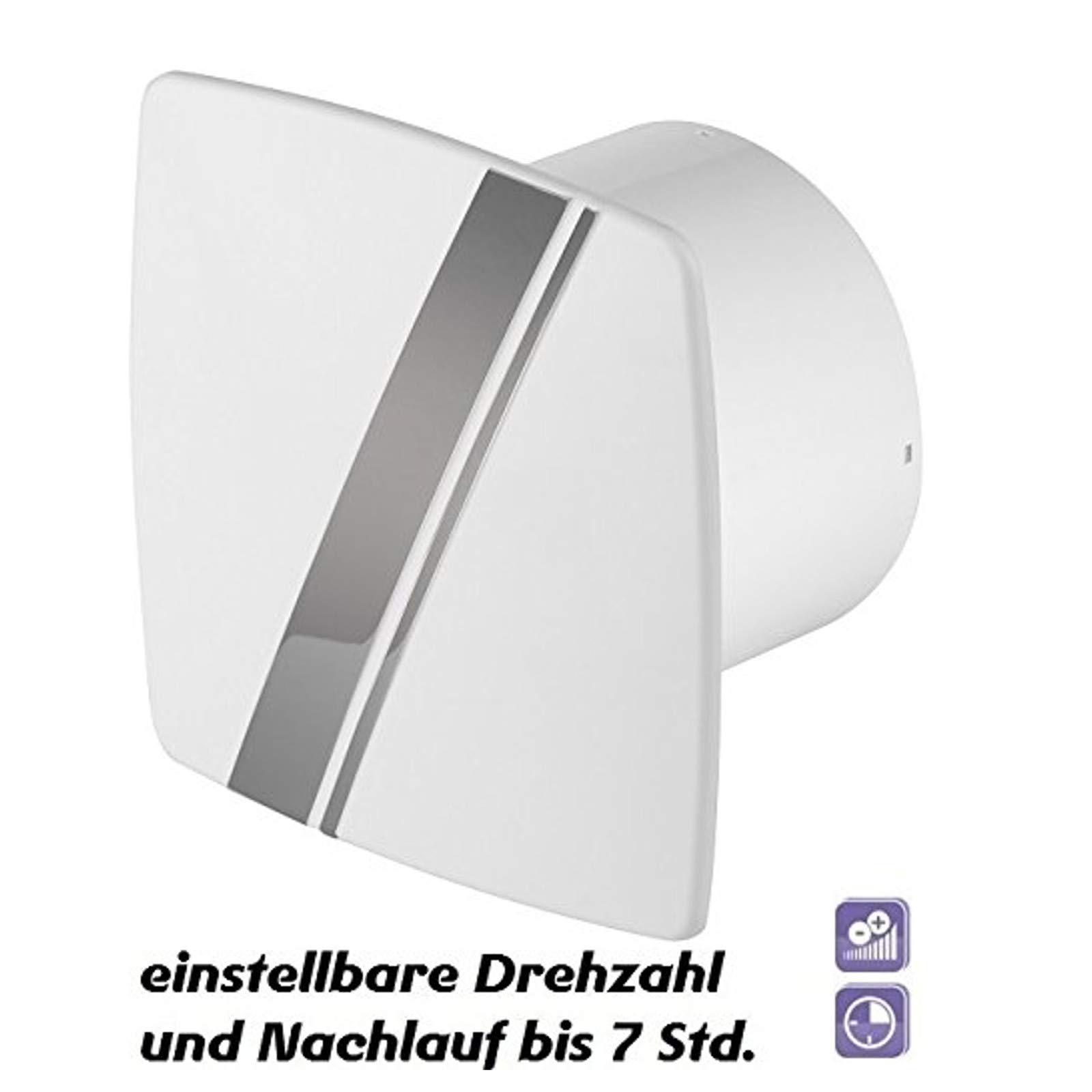 Ø 100 mm, designerski wentylator łazienkowy, wysoki połysk, biały, z mikroprocesorem do regulacji prędkości obrotowej oraz timerem, funkcja cofania i przeciwcofania, łożysko kulkowe WLB100CTR, wentylator ścienny, wentylator łazienkowy, wentylator do zabud