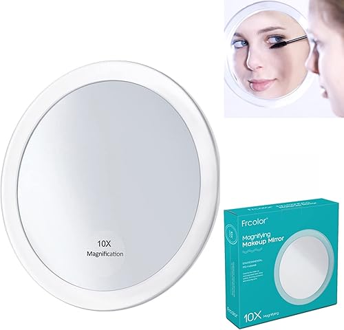 FRCOLOR Espejo de mano de viaje, espejo de aumento de 10 x para maquillaje, sombra de ojos, espejo delineador de ojos, espejo cosmético compacto con