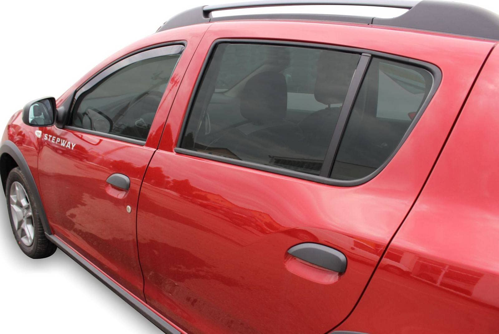 J&J AUTOMOTIVE Windabweiser passend für Dacia Sandero 2 4/5-Türer 2012-2020 4tlg, Heko Regenabweiser Vorne Hinten Getönt Dunkel Passform