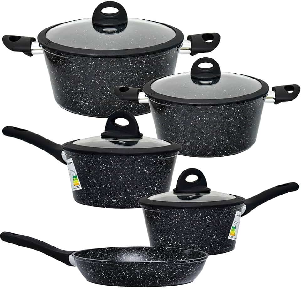 Jogo de Panelas de Indução Antiaderente Cerâmica Viena Full Black 5 peças - Casambiente (Preto)