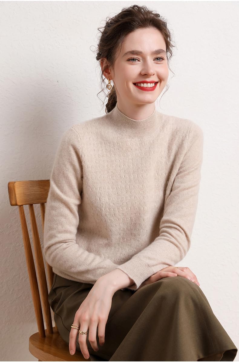 お早めに!! zhangxin ウールセーター 秋冬 レディース ラウンドネック 長袖 プルオーバー(Beige,L)