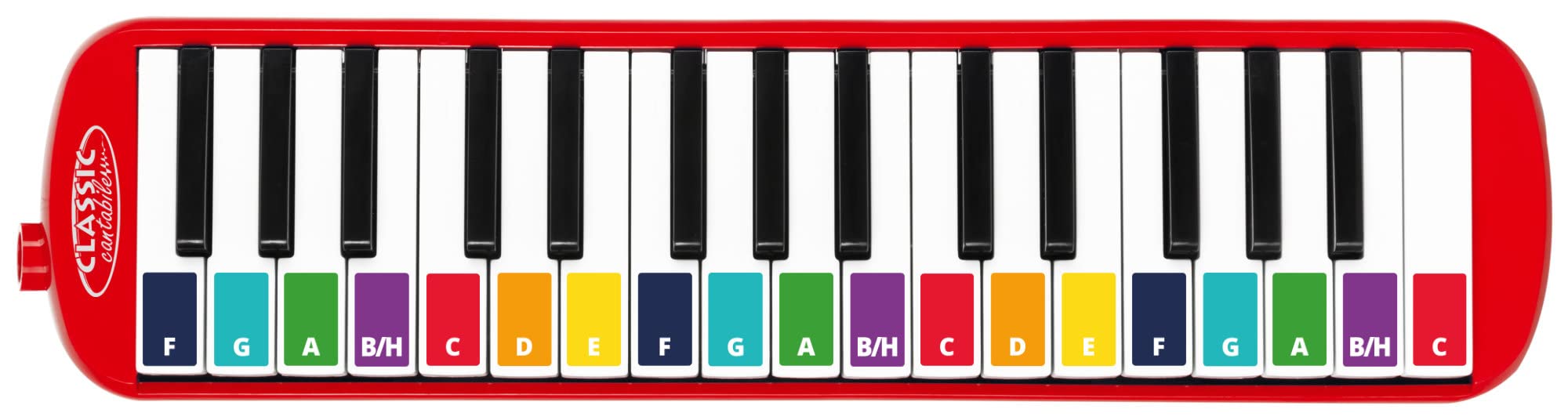 Classic Cantabile FML-32 RD Melodica de 32 teclas (rango f-c³) con folleto de 5 canciones, pegatinas, estuche, boquilla y tubo de soplado. Color rojo.