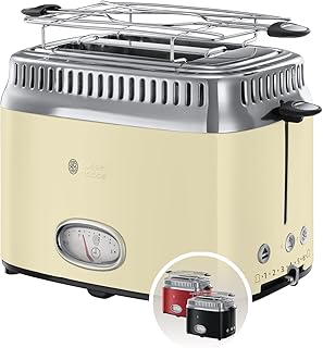 Russell Hobbs Retro Toaster, 2 Slices, Sandwiches, Stuffed Toast, 1300 W, Lift & Look Function, Heat, Defrost, Cream, 2168…