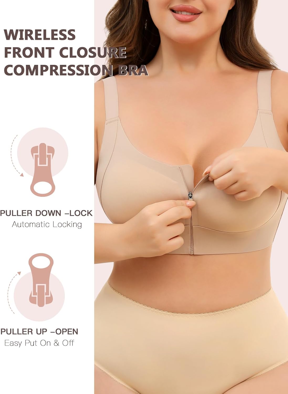 Slimers Zip Front Bras for Women: Wireless Post Surgery Compression Bars Full Coverage Comfort Everyday