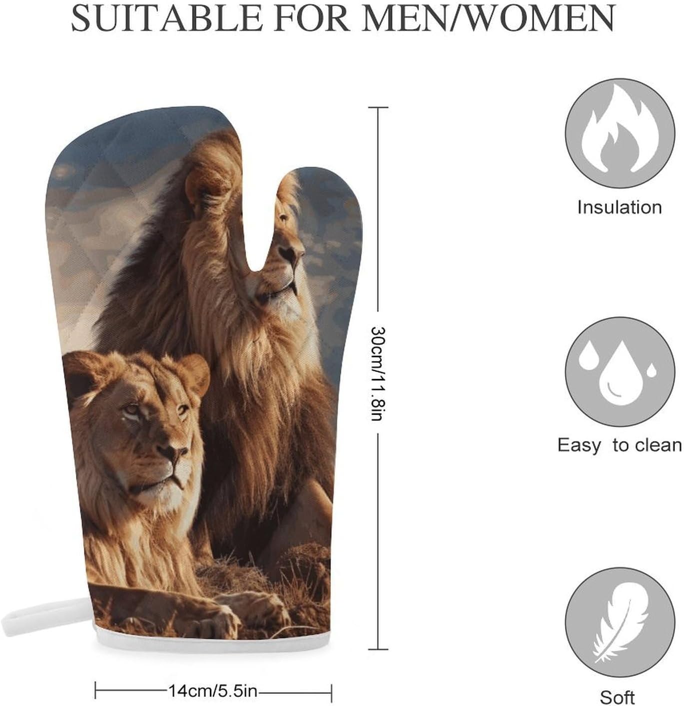 2 Pcs Oven Mitts Heat Resistant Kitchen Gloves Soft Safety Two Lions Oven Glove for Microwave, Barbecue