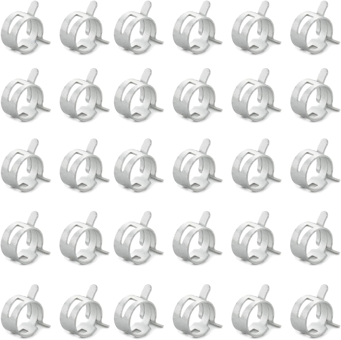 30pcs 0.55" ID Constant Tension Band Hose Clamps, 14mm Spring Band Type Action Hose Clamp Manganese Steel Fuel Line Clamp Low Pressure Air Clip Clamp for Fuel Hose Line Water Pipe Air Tube white