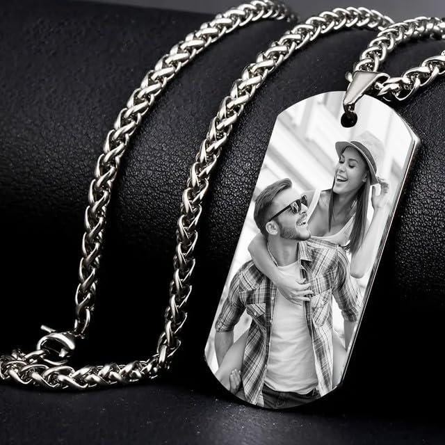 Rainsar Personalisierte Herzkette mit Bild - Dog Tag Kette mit Gravur Text für Männer/Frauen Schmuck