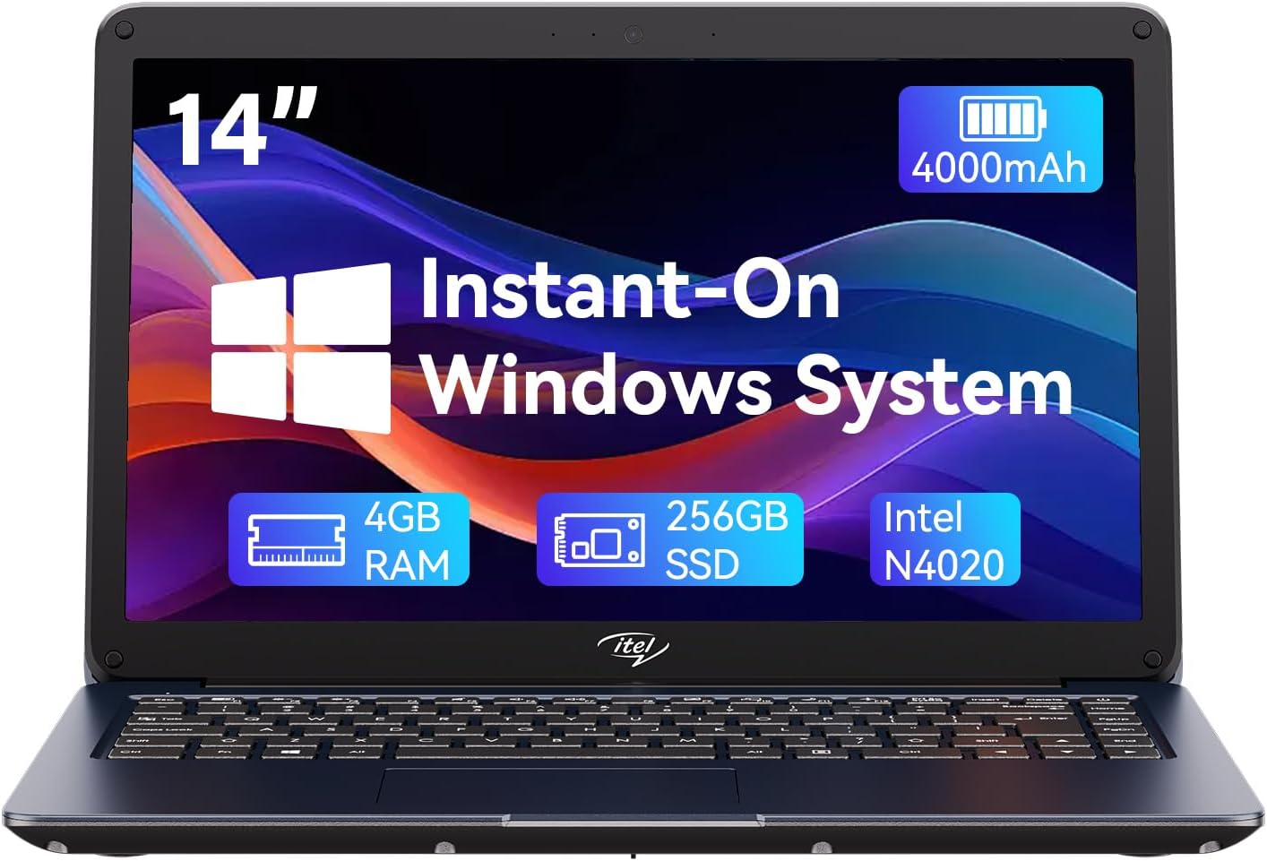 iTel 14-Zoll-Laptop-Computer - Celeron N4020 (Dual-Core), UHD Graphics 600, 4 GB RAM 256 GB SSD, 14" Micro-Edge HD Display, Ultra Slim, 4000 mAh lange Akkulaufzeit, 2,4 g / 5 g WiFi, HDMI, für Büro und Schule