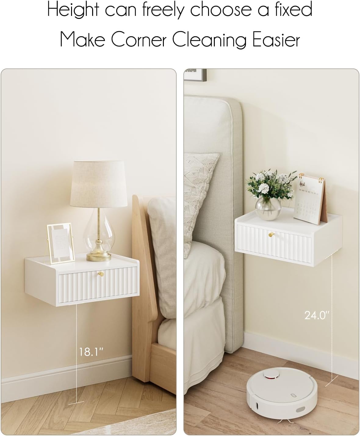 Floating Nightstand,Wall Mounted Night Stand with Drawer,Small Floating Shelves,Floating Wood Bedside Table for Bedroom、Living Room、Bathroom