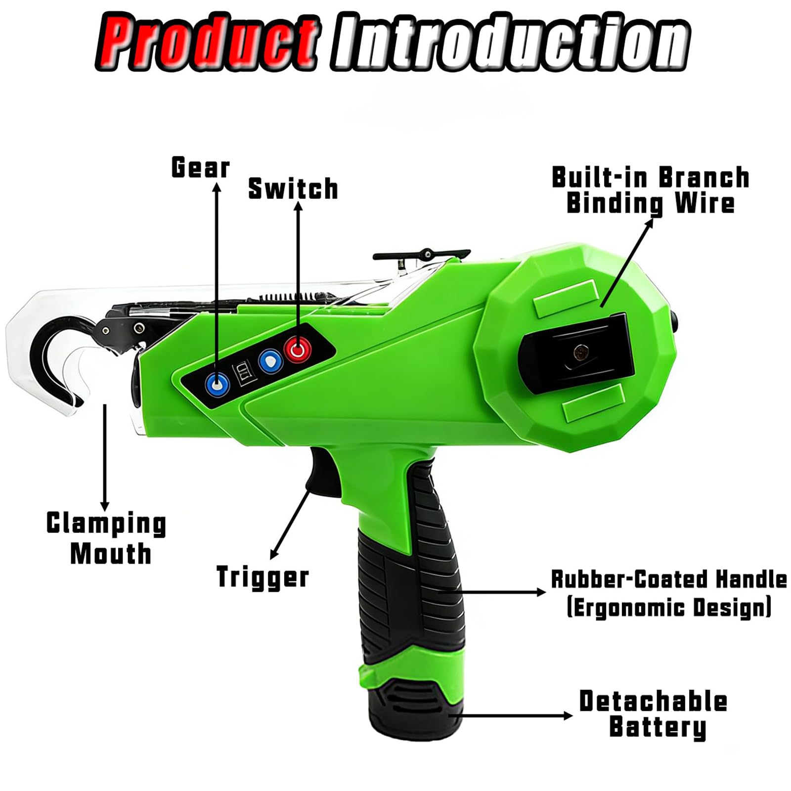 Legatrice elettrica per piante, senza fili, con 2 batterie, 4 marce regolabili, ideale per legare rami da giardino, pomodori, cetrioli e uva