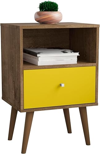 Miniatura 17 de Manhattan Comfort Liberty Mesita de noche moderna de mediados de siglo con cajón y cubo, mesita de noche para dormitorio y sala de estar, decoración