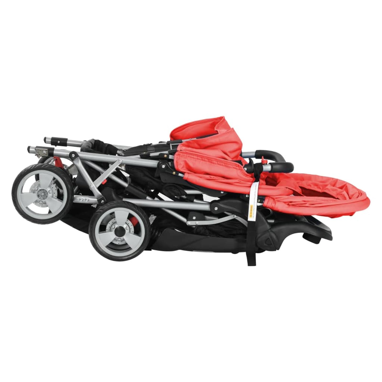 Passeggino Gemellare a Tandem in Acciaio Rosso e Nero,Bebè e Bimbi,Trasporto Bebè,Passeggini(SPU:10111)