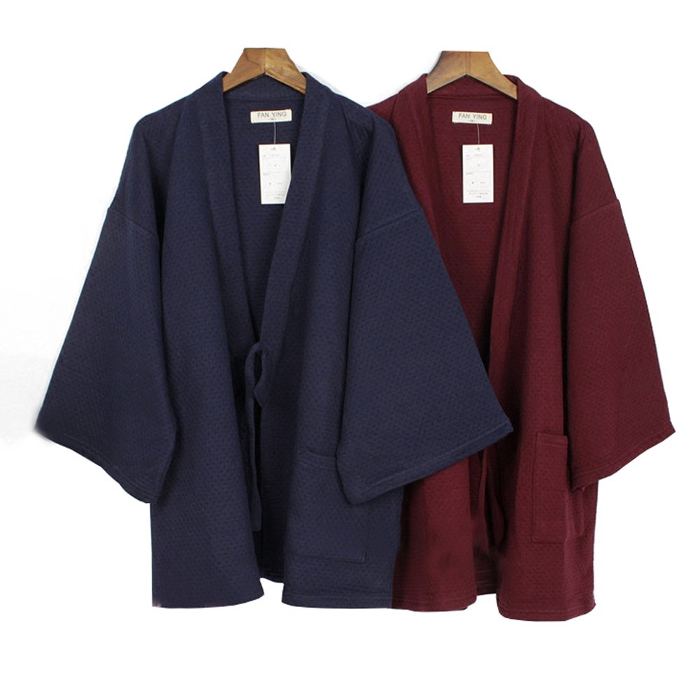 Fancy Pumpkin Plus épais Hommes Stil japonais Roben lâche Hiver Chaud Kimono Pyjamas kostüm [Taille L vin Rouge]