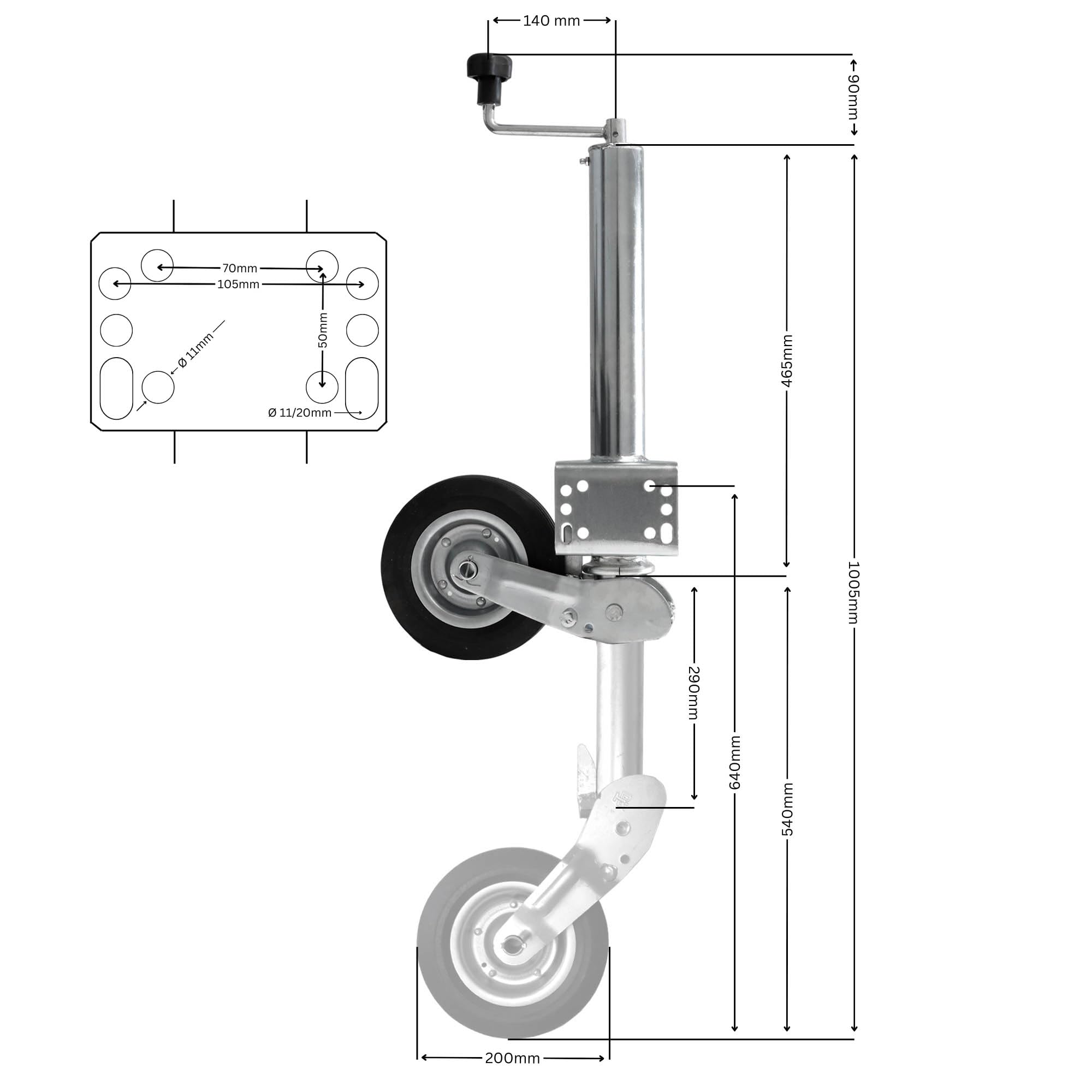 The Drive | Anhänger Stützrad 400KG | vollautomatik | Ø 60mm Rohr mit Anbauflansch | perfekt für Anhänger, Wohnwagen, Trailer (Stützrad – mit Befestigungsset)