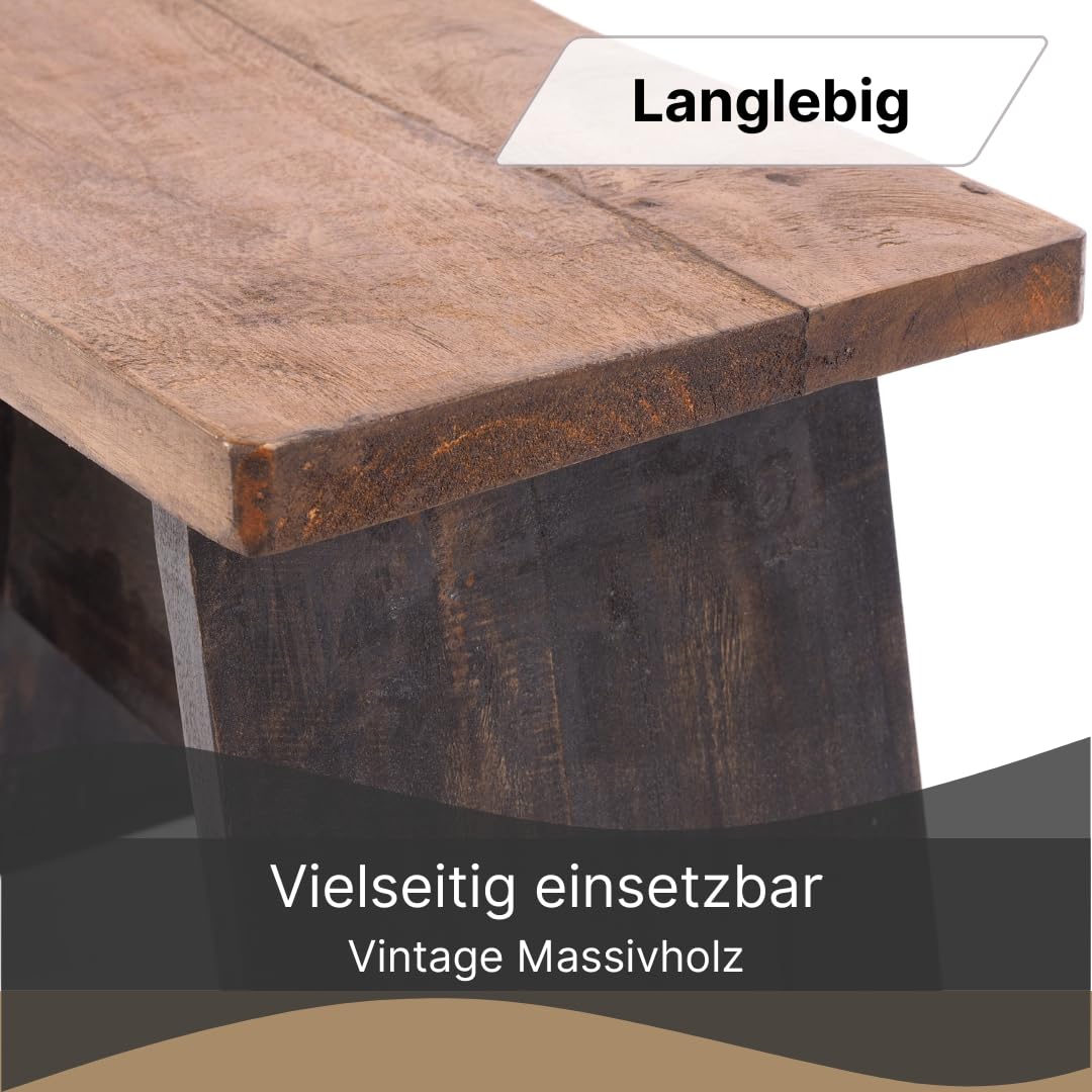 DESIGN DELIGHTS RUSTIKALES SITZBÄNKCHEN SCHEMEL 40" | Mahagoni, massiv, 40x31x25 cm (BxHxT) | Fußhocker, Dekohocker aus Holz | Farbe: 04 schwarz-Natur