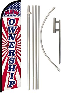 New Ownership Windless Banner Flag & Pole Kit - Great for Restaurants, Apartments, Management Companies and Business Store Fronts