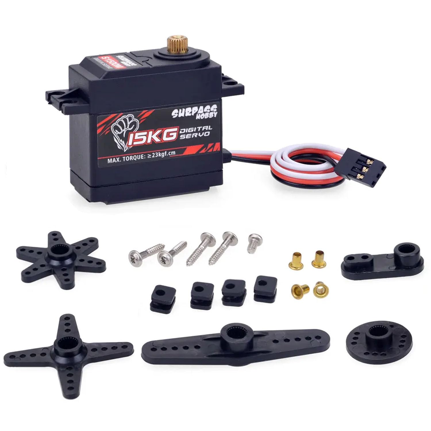 RC 15KG Servo High Torque Metal Gear Steering Servo Waterproof Low Profile Servo Motor for 1/8 1/10 1/12 RC Cars