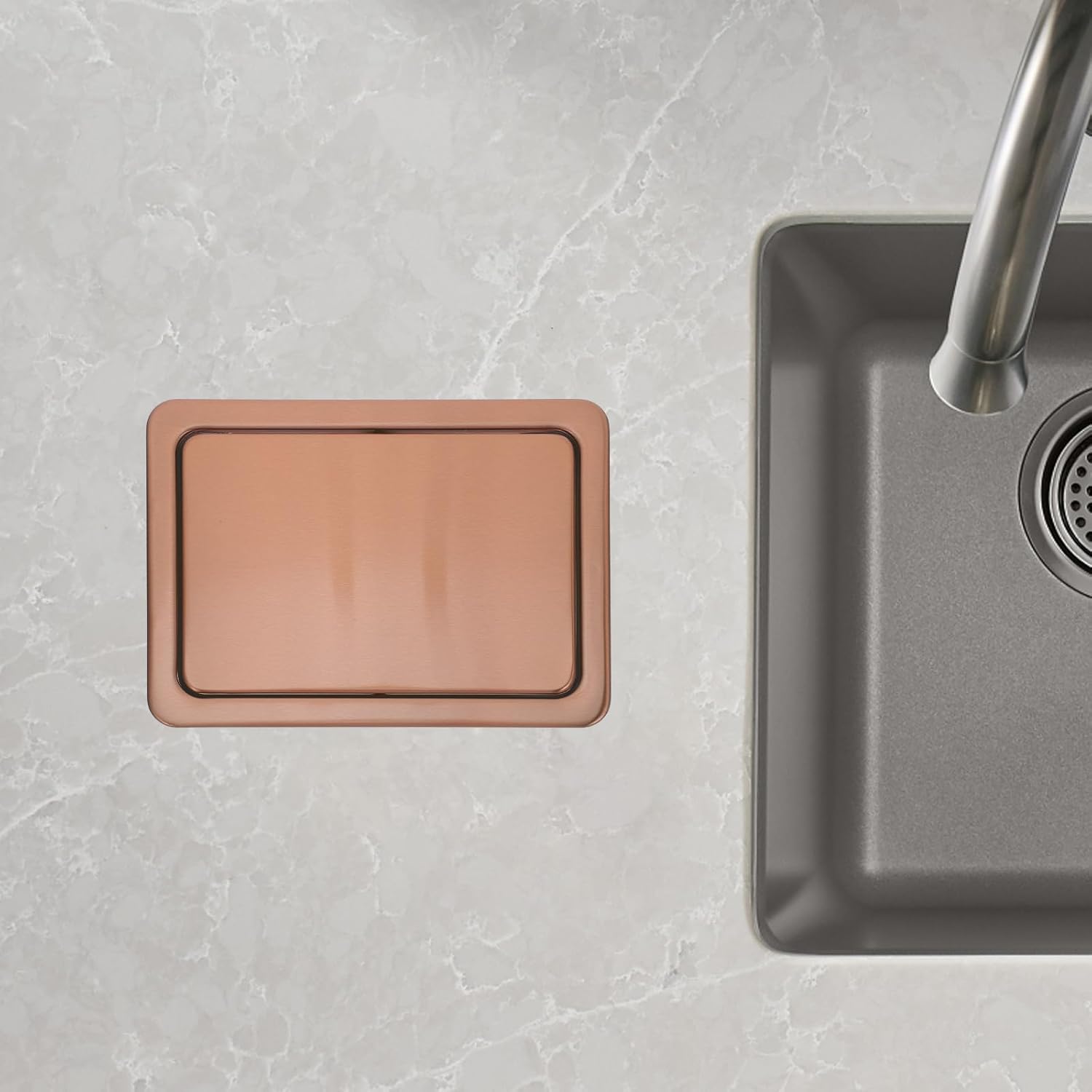 Tofficu Recessed Trash Can Lid with Swing Flap, Stainless Steel 430 Rose Gold Garbage Can Cover, Space-saving Kitchen and Bathroom Waste Bin Grommet for Home and Commercial Use