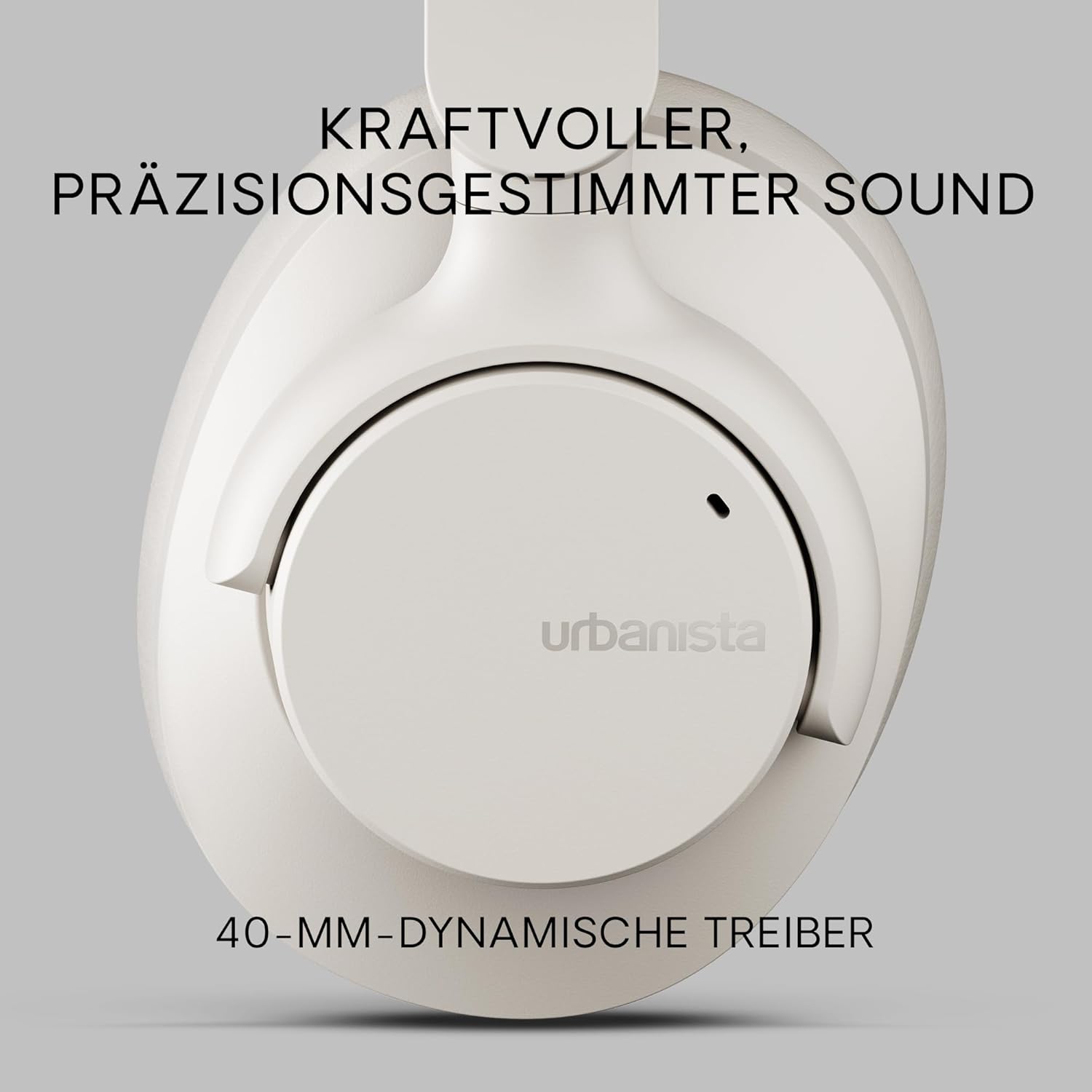 Close-up of Urbanista Valencia earcup showing 40mm dynamic drivers